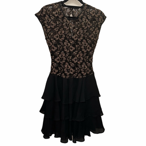 Late Edition Ltd. Vintage Gold Lace & Chiffon Ruffle Dress Size 8